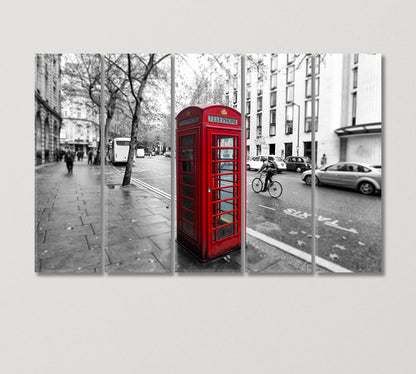 Red Telephone Booth in London UK Canvas Print-Canvas Print-CetArt-5 Panels-36x24 inches-CetArt
