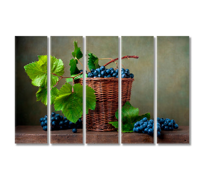 Still Life Grapes in Basket Canvas Print-Canvas Print-CetArt-5 Panels-36x24 inches-CetArt