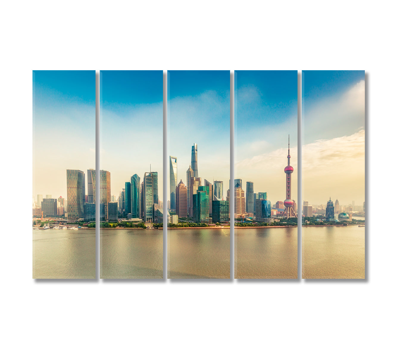 Shanghai Skyline with Skyscrapers and Huangpu River China Canvas Print-Canvas Print-CetArt-5 Panels-36x24 inches-CetArt