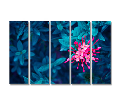Beautiful Leaves with Pink Flowers Canvas Print-Canvas Print-CetArt-5 Panels-36x24 inches-CetArt