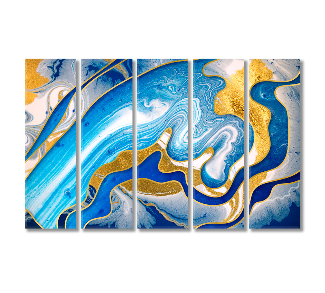 Abstract Modern Blue Yellow Waves Swirls Canvas Print-Canvas Print-CetArt-5 Panels-36x24 inches-CetArt