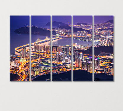 Busan City Lights South Korea Canvas Print-Canvas Print-CetArt-5 Panels-36x24 inches-CetArt