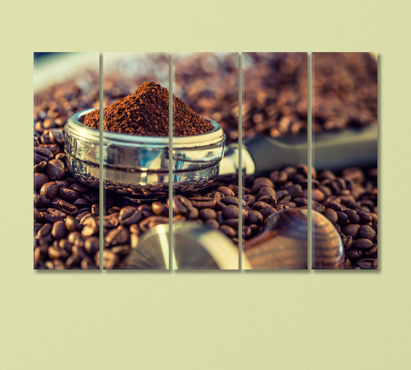 Portafilter and Coffee Beans Canvas Print-Canvas Print-CetArt-5 Panels-36x24 inches-CetArt