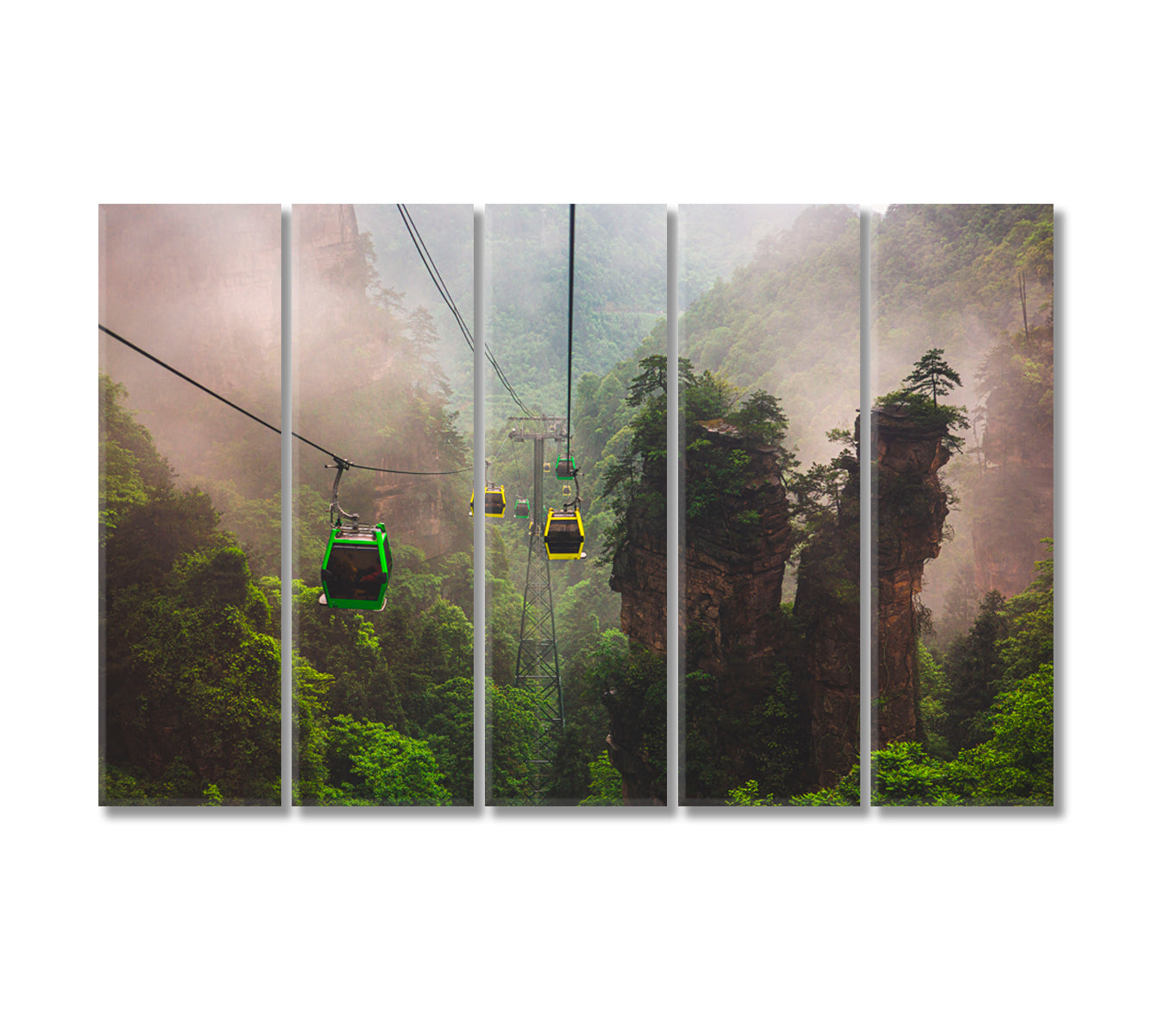 Zhangjiajie National Forest Park with Cable Car China Canvas Print-Canvas Print-CetArt-5 Panels-36x24 inches-CetArt