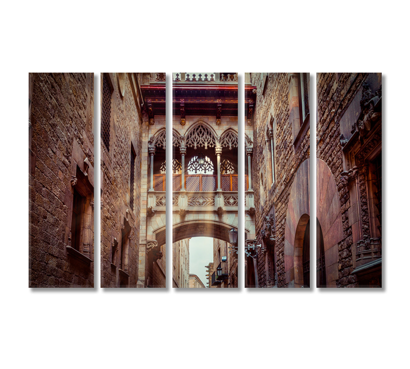 Bridge in Carrer del Bisbe in Barri Gotic Barcelona Catalonia Spain Canvas Print-Canvas Print-CetArt-5 Panels-36x24 inches-CetArt