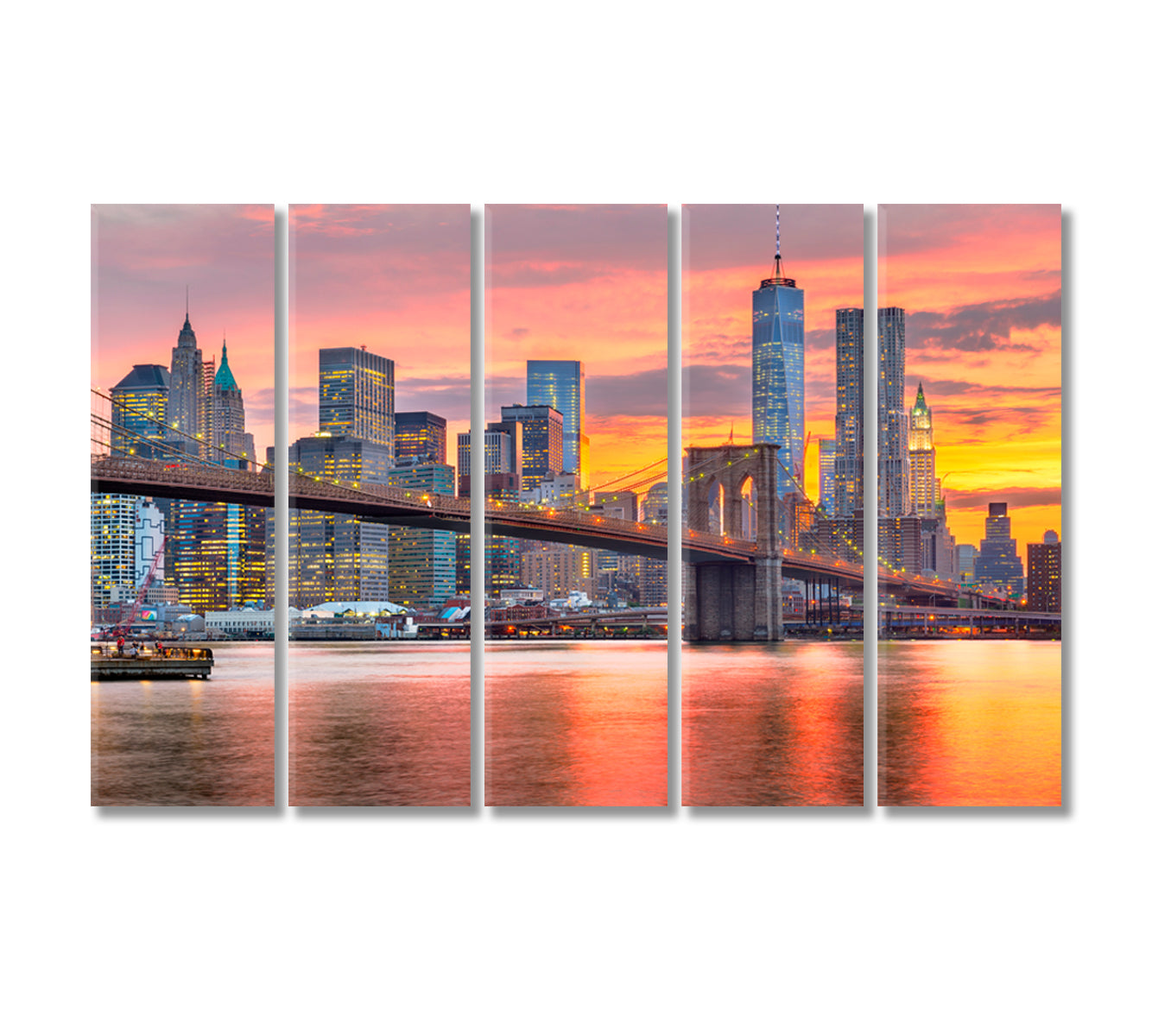 New York Lower Manhattan at Dusk USA Canvas Print-Canvas Print-CetArt-5 Panels-36x24 inches-CetArt