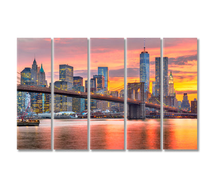 New York Lower Manhattan at Dusk USA Canvas Print-Canvas Print-CetArt-5 Panels-36x24 inches-CetArt