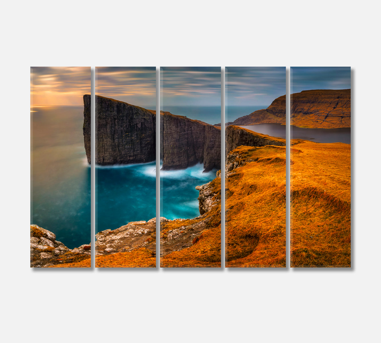 Sorvagsvatn Lake and Cliffs of Traelanipa Vagar Island Faroe Islands Canvas Print-Canvas Print-CetArt-5 Panels-36x24 inches-CetArt