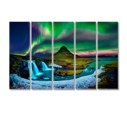 Kirkjufell Mountain with Northern Lights Iceland Canvas Print-Canvas Print-CetArt-5 Panels-36x24 inches-CetArt