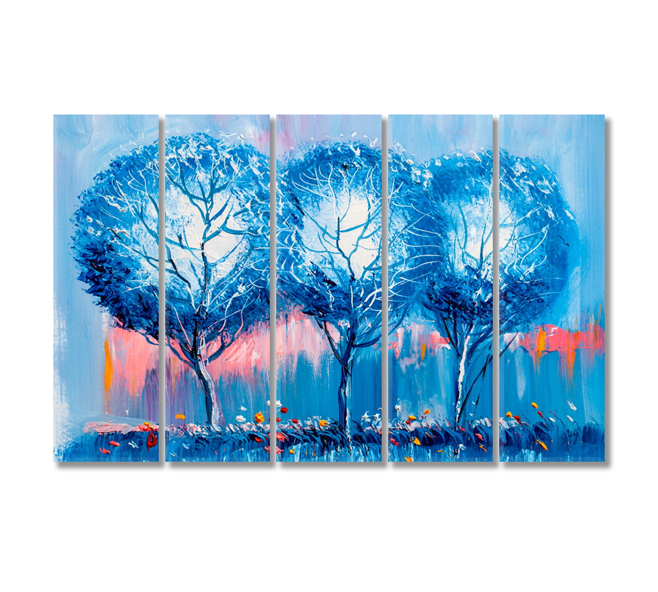 Modern Abstract Blue Trees Canvas Print-Canvas Print-CetArt-5 Panels-36x24 inches-CetArt