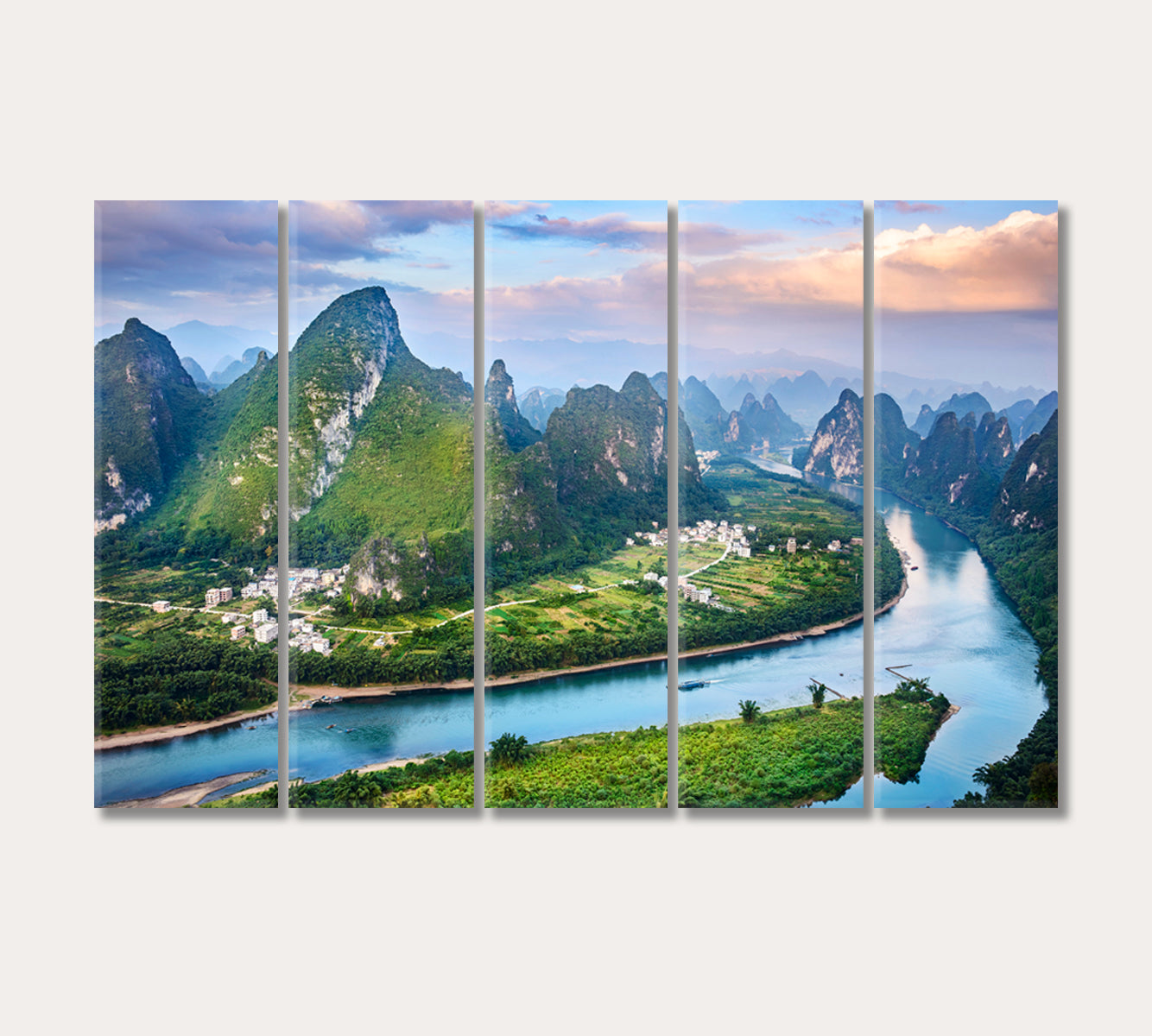 Landscape Li River and Karst Mountains China Canvas Print-Canvas Print-CetArt-5 Panels-36x24 inches-CetArt