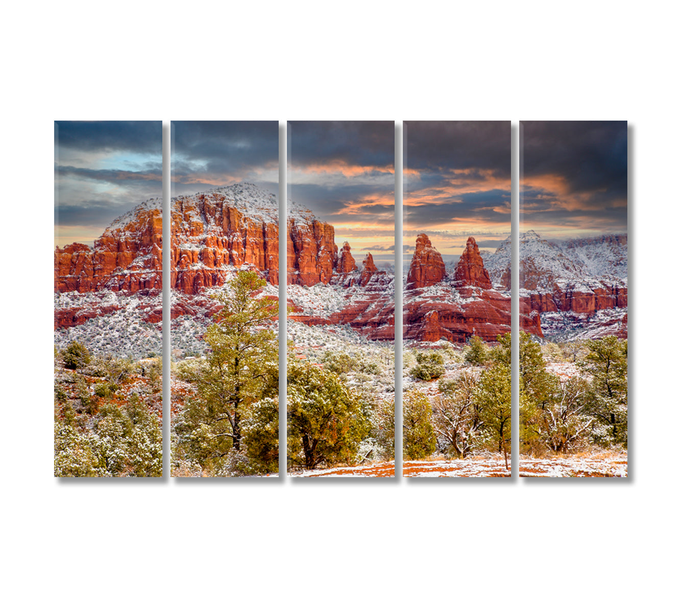 Snow Covered Red Rocks Arizona Canvas Print-Canvas Print-CetArt-5 Panels-36x24 inches-CetArt