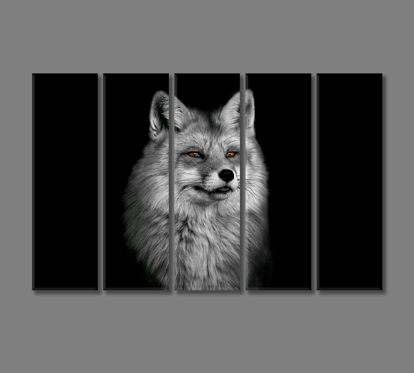 Beautiful Fox Portrait in Black and White Canvas Print-Canvas Print-CetArt-5 Panels-36x24 inches-CetArt