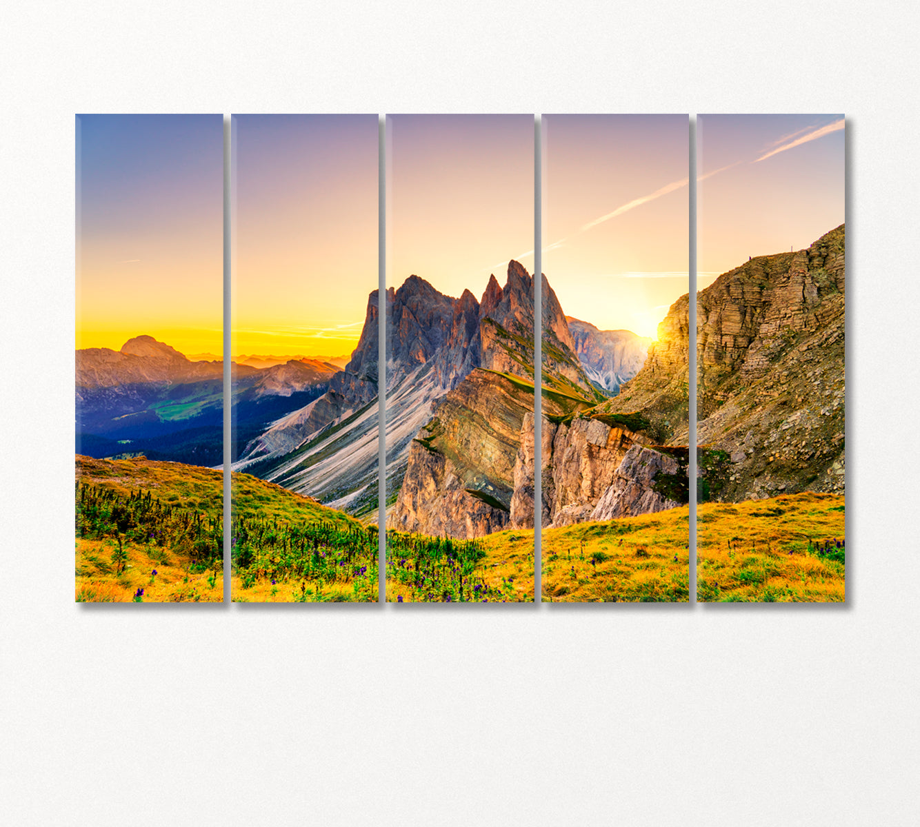 Sunrise over Seceda Peak Dolomites Canvas Print-Canvas Print-CetArt-5 Panels-36x24 inches-CetArt