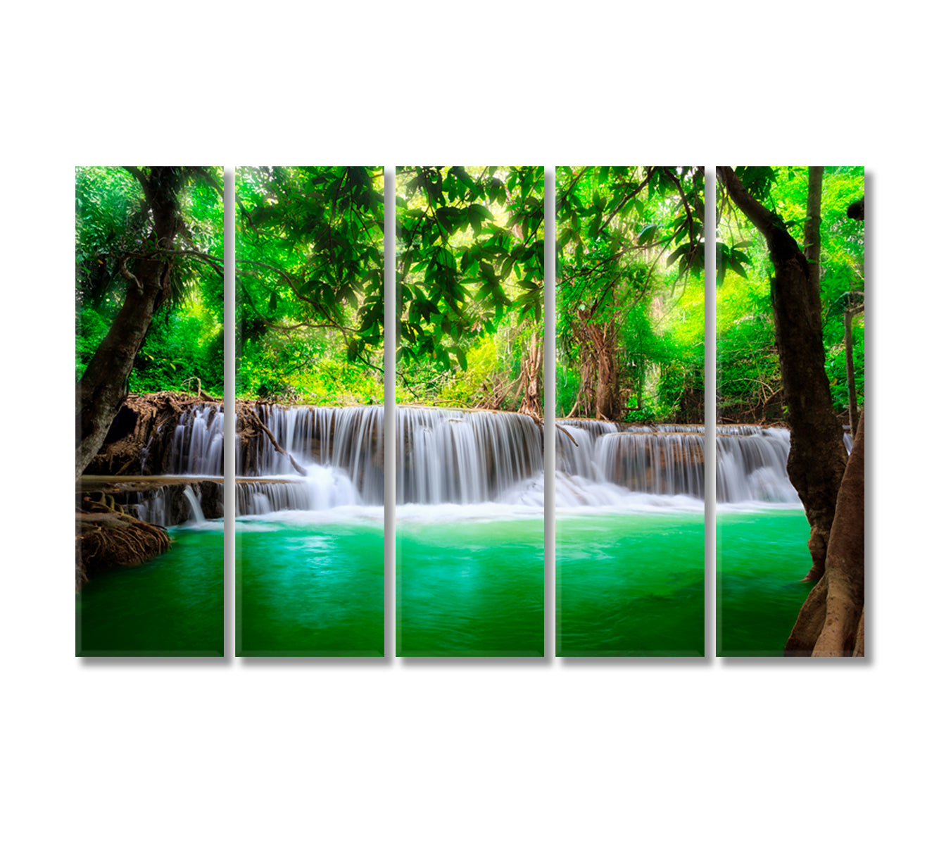 Erawan Waterfall Kanchanaburi Thailand Canvas Print-Canvas Print-CetArt-5 Panels-36x24 inches-CetArt