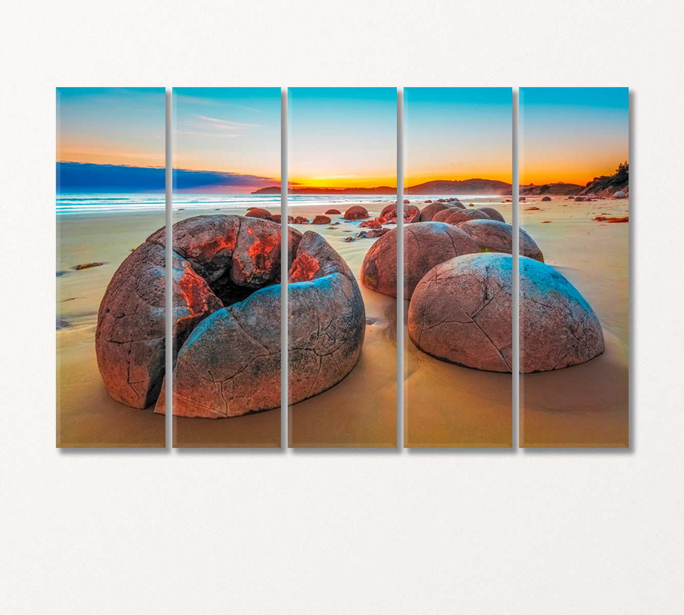 Moeraki Boulders at Koekohe Beach New Zealand Canvas Print-Canvas Print-CetArt-5 Panels-36x24 inches-CetArt