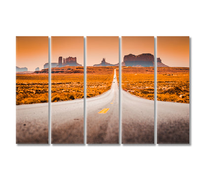 Historic US Route 163 through Monument Valley Utah USA Canvas Print-Canvas Print-CetArt-5 Panels-36x24 inches-CetArt