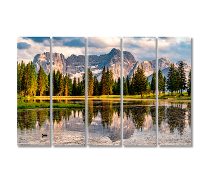 Forest and Mountains Reflection in Antorno Lake Dolomites Alps Canvas Print-Canvas Print-CetArt-5 Panels-36x24 inches-CetArt