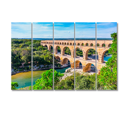 Roman Aqueduct at Pont Du Gard France Canvas Print-Canvas Print-CetArt-5 Panels-36x24 inches-CetArt