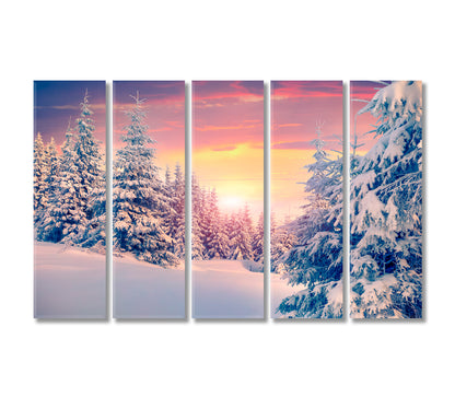 Colorful Winter Sunset in Forest Canvas Print-Canvas Print-CetArt-5 Panels-36x24 inches-CetArt