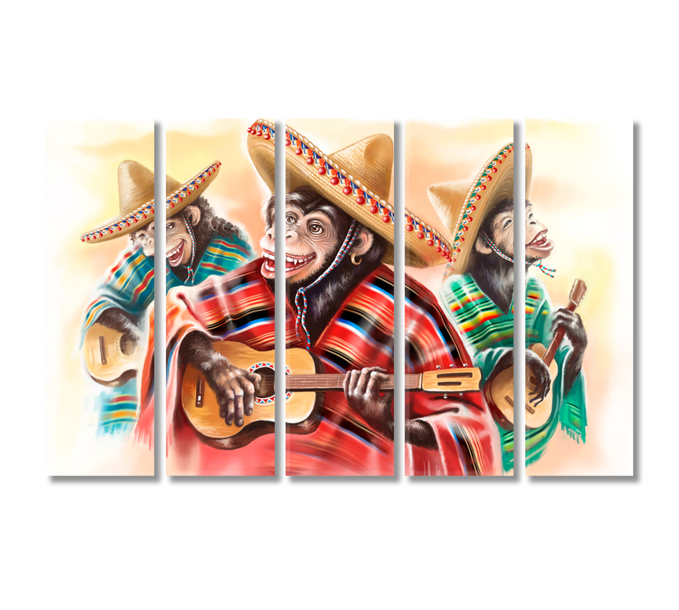 Funny Mexican Monkeys Canvas Print-CetArt-5 Panels-36x24 inches-CetArt