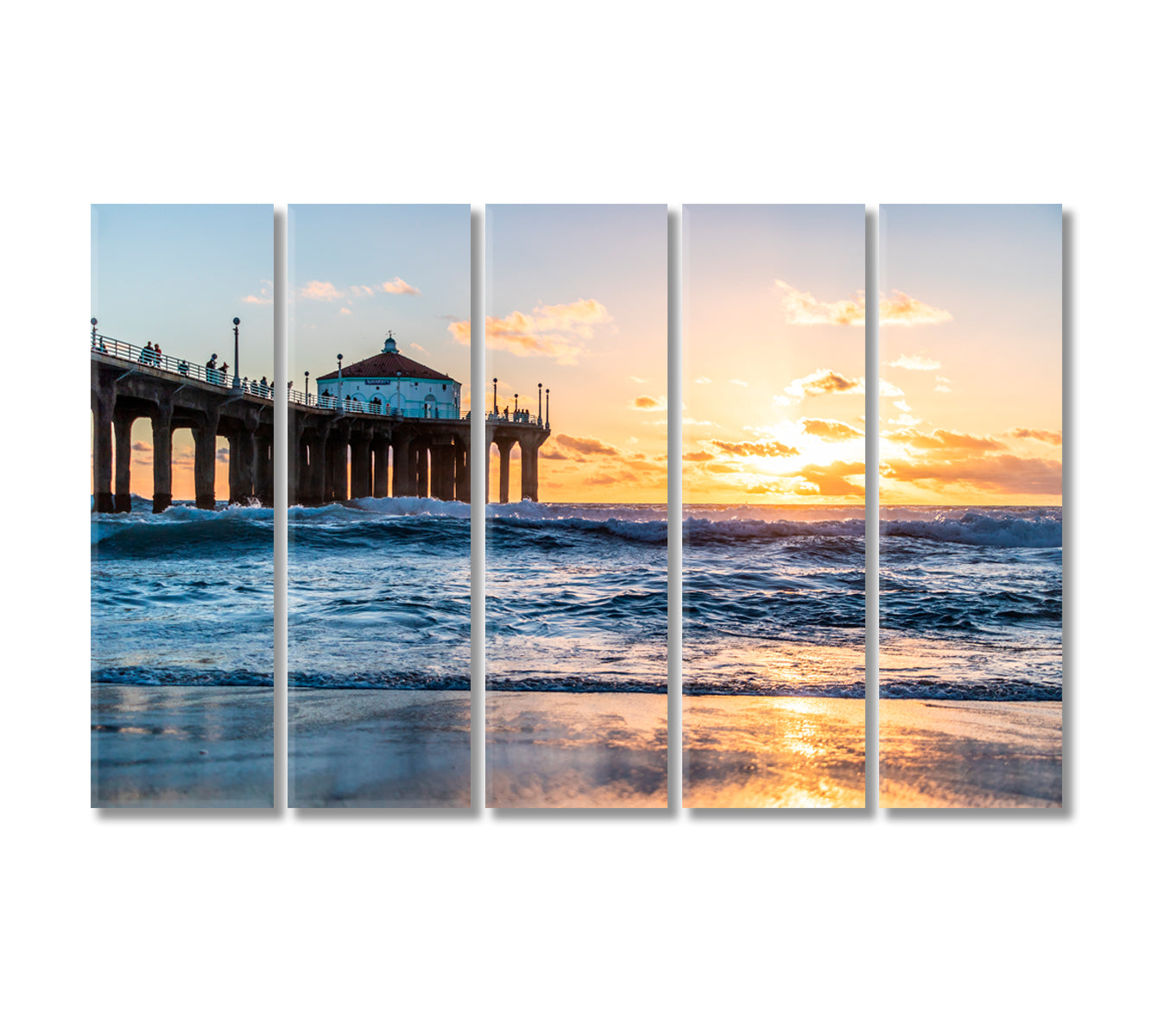 Sunset Behind Manhattan Beach Pier California Canvas Print-Canvas Print-CetArt-5 Panels-36x24 inches-CetArt