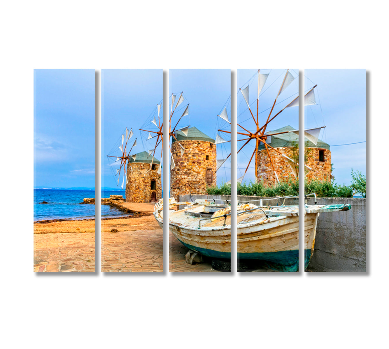 Old Windmills of Chios Island Greece Canvas Print-Canvas Print-CetArt-5 Panels-36x24 inches-CetArt