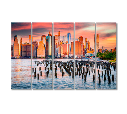 Sunrise over Manhattan New York United States Canvas Print-Canvas Print-CetArt-5 Panels-36x24 inches-CetArt