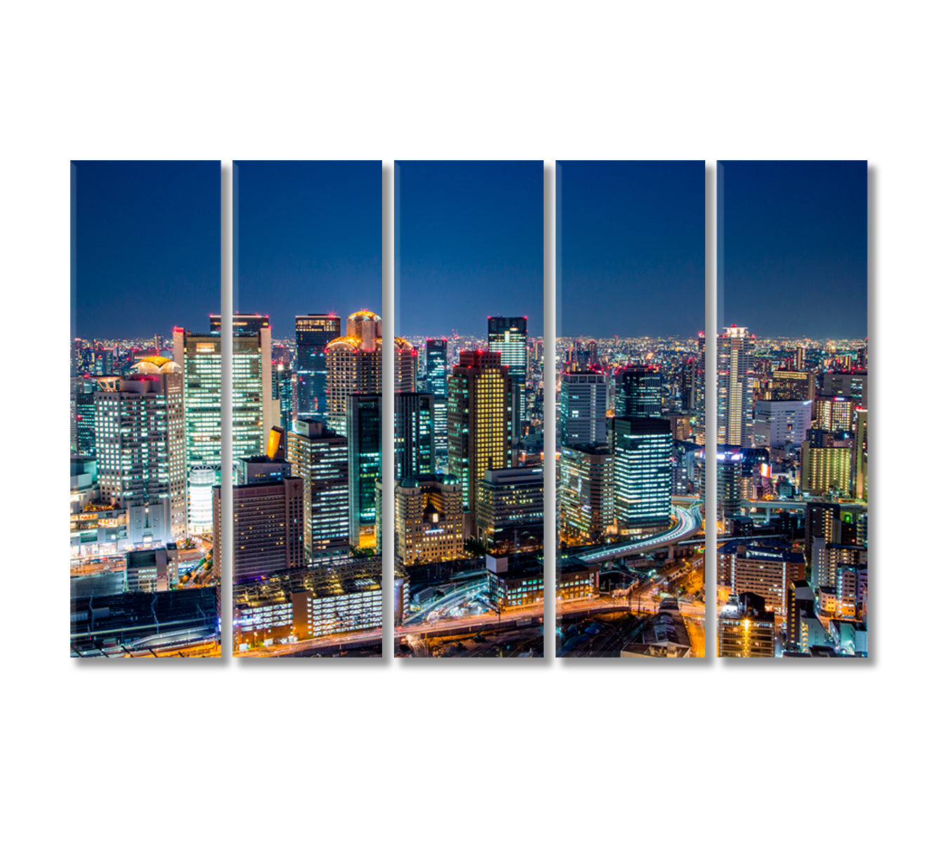 Osaka Downtown Skyline at Night Japan Canvas Print-Canvas Print-CetArt-5 Panels-36x24 inches-CetArt