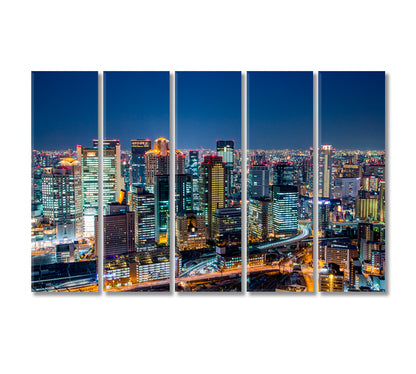 Osaka Downtown Skyline at Night Japan Canvas Print-Canvas Print-CetArt-5 Panels-36x24 inches-CetArt