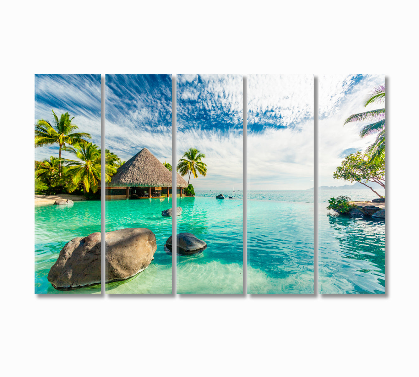 Bungalow in Tahiti French Polynesia Canvas Print-Canvas Print-CetArt-5 Panels-36x24 inches-CetArt