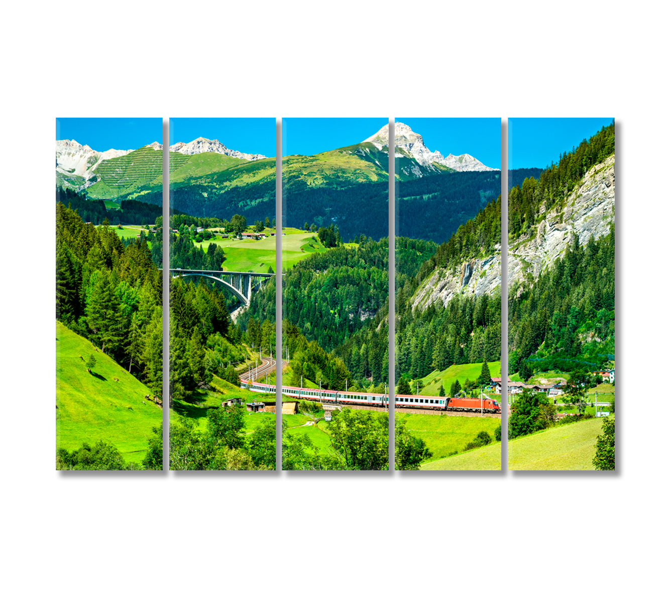 Passenger Train at Brenner Railway in Austrian Alps Canvas Print-Canvas Print-CetArt-5 Panels-36x24 inches-CetArt