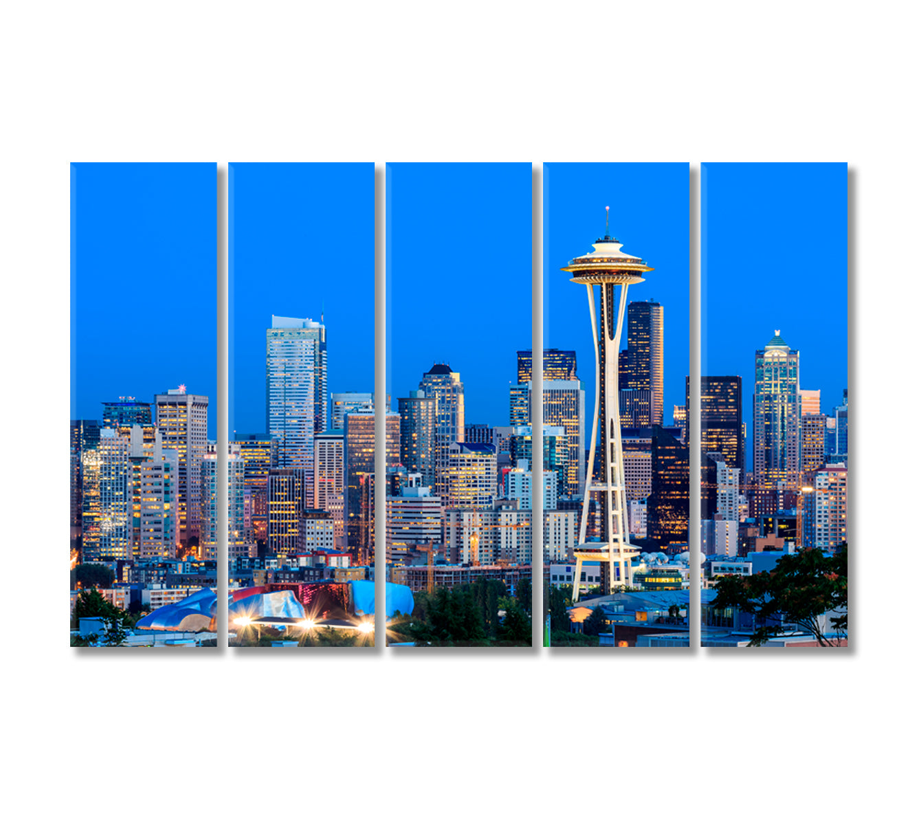 Seattle Skyline at Dusk Washington Canvas Print-Canvas Print-CetArt-5 Panels-36x24 inches-CetArt