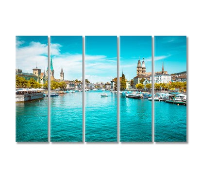Zurich City with Famous Limmat River Switzerland Canvas Print-Canvas Print-CetArt-5 Panels-36x24 inches-CetArt