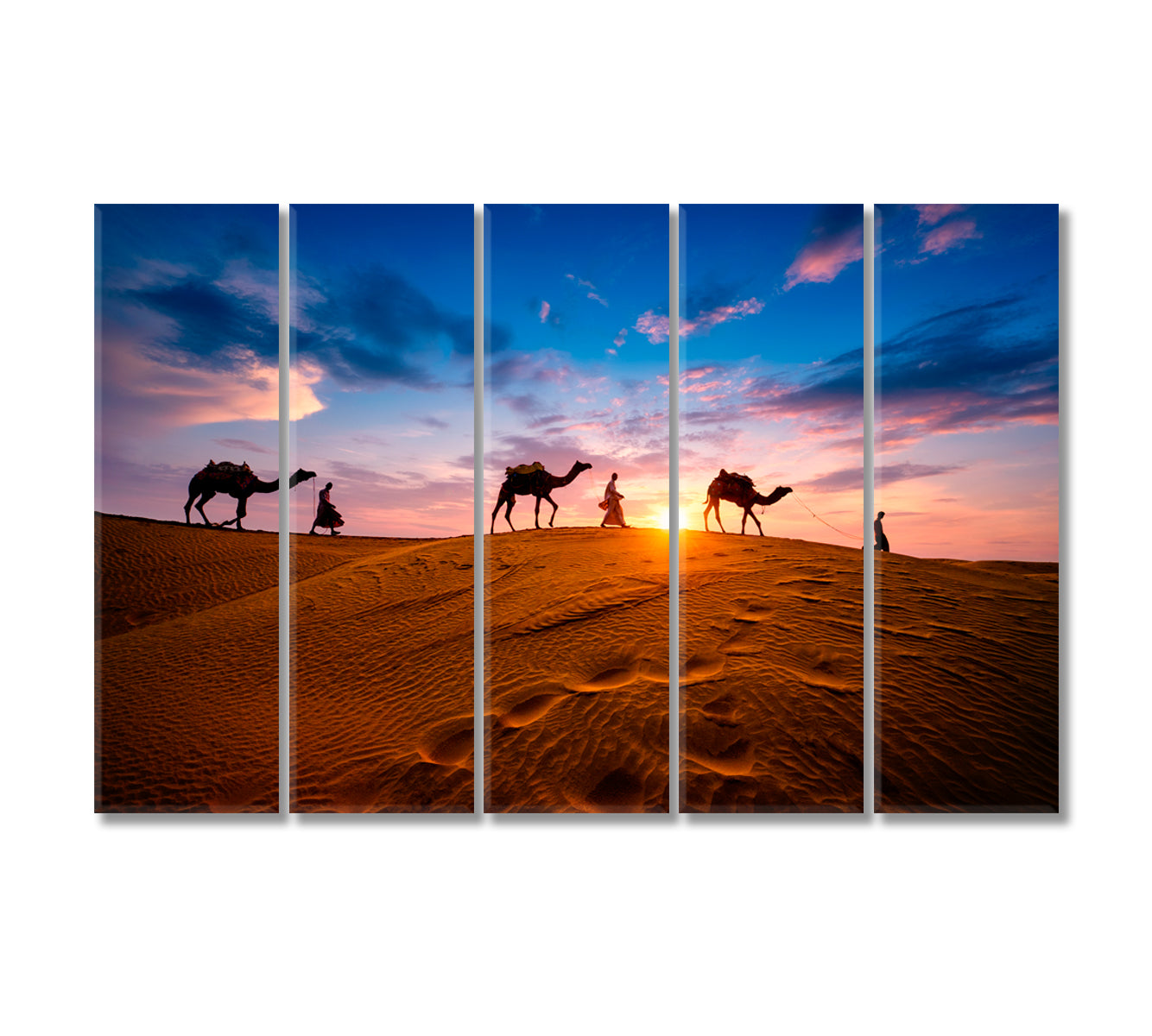 Camel Caravan Silhouette in Desert at Sunset Canvas Print-Canvas Print-CetArt-5 Panels-36x24 inches-CetArt