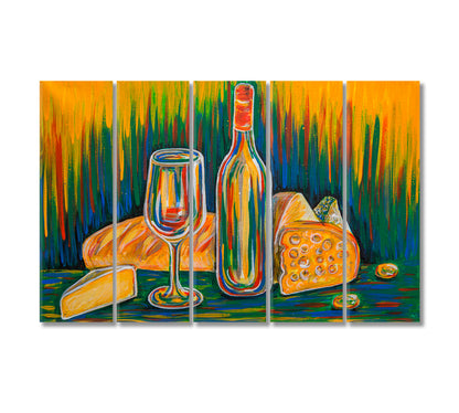 Abstract Still Life Wine and Cheese Canvas Print-Canvas Print-CetArt-5 Panels-36x24 inches-CetArt