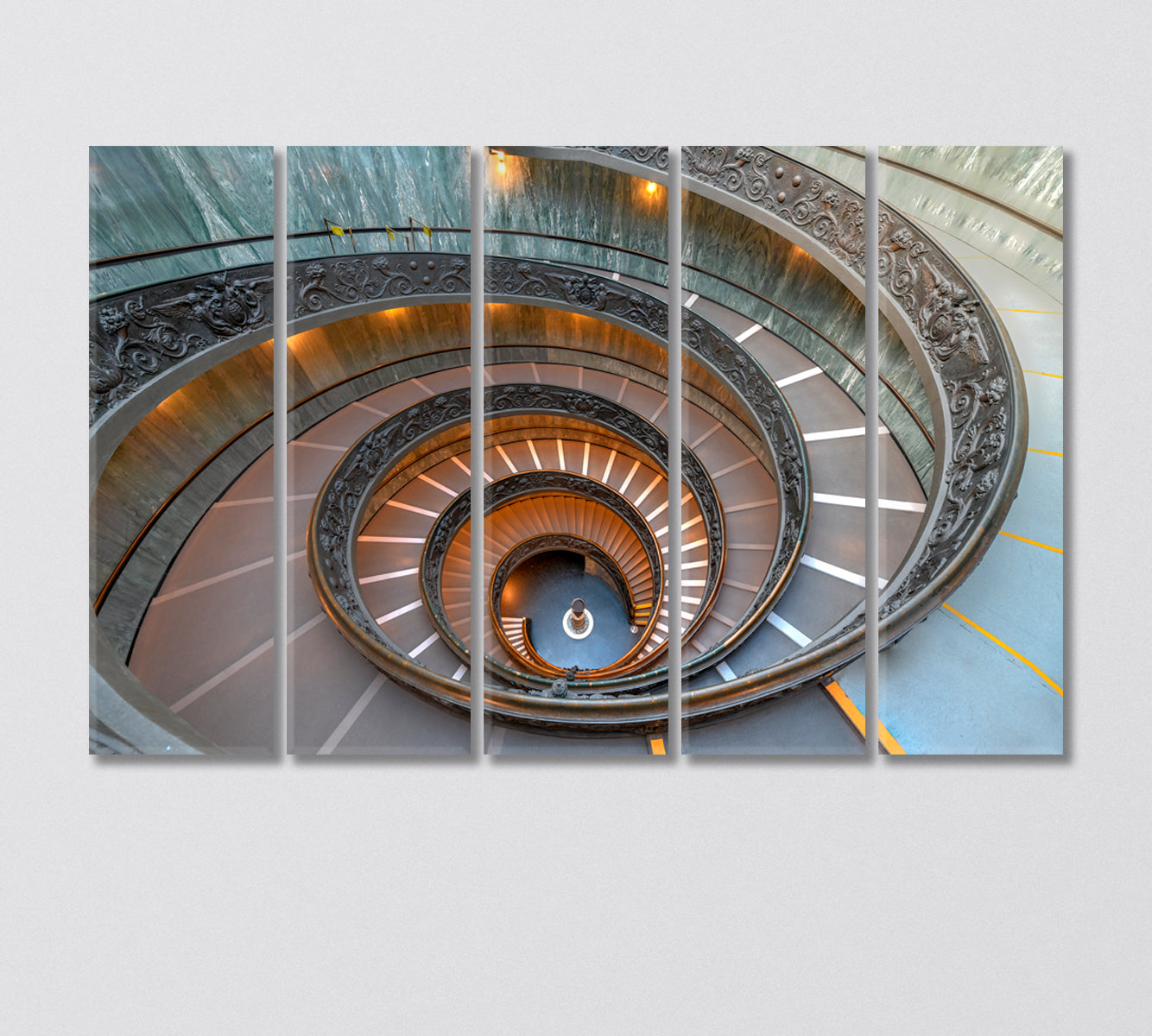 Spiral Staircase Bramante in Vatican Canvas Print-Canvas Print-CetArt-5 Panels-36x24 inches-CetArt