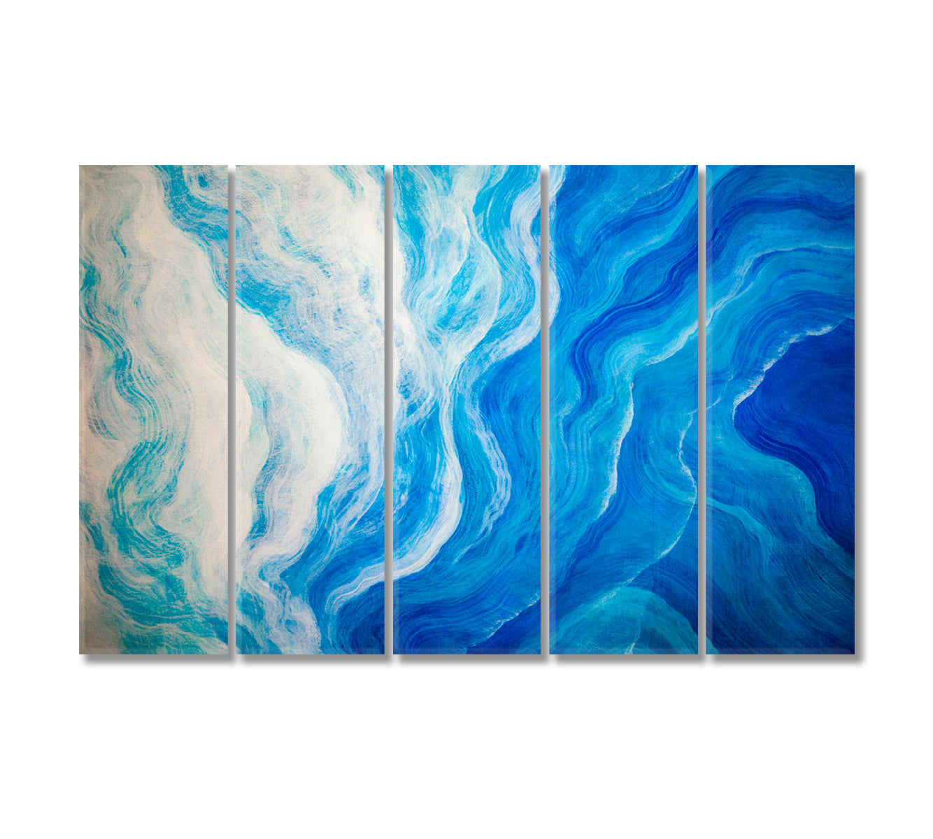 White and Blue Wave Lines Canvas Print-Canvas Print-CetArt-5 Panels-36x24 inches-CetArt