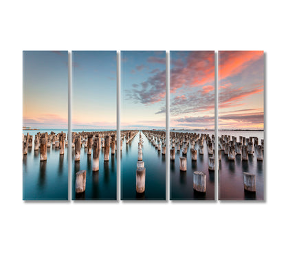 Princes Pier at Sunset in Port Melbourne Australia Canvas Print-Canvas Print-CetArt-5 Panels-36x24 inches-CetArt
