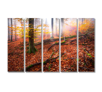 Fairy Autumn Forest with Red Leaves Canvas Print-Canvas Print-CetArt-5 Panels-36x24 inches-CetArt