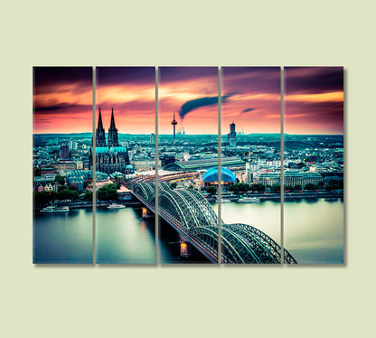 Cologne City and Hohenzollern Bridge Germany Canvas Print-Canvas Print-CetArt-5 Panels-36x24 inches-CetArt