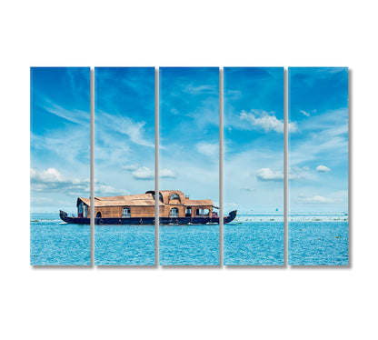 Houseboat in Vembanad Lake India Canvas Print-Canvas Print-CetArt-5 Panels-36x24 inches-CetArt