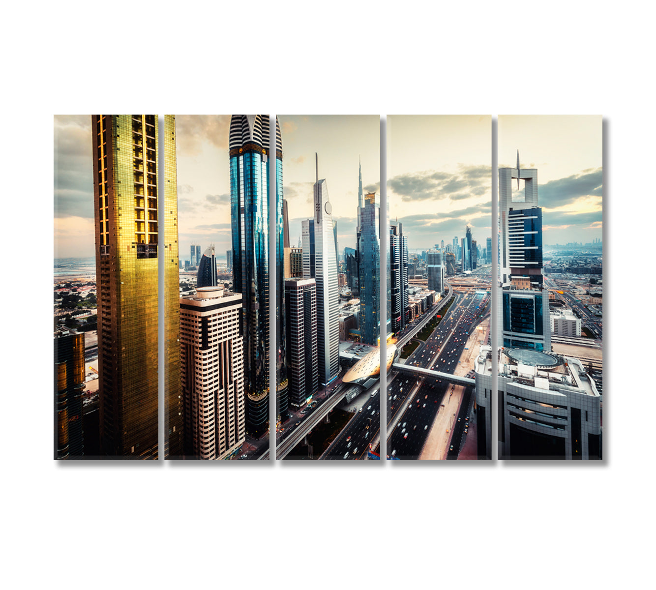 Picturesque Skyline World's Tallest Skyscrapers Dubai Canvas Print-Canvas Print-CetArt-5 Panels-36x24 inches-CetArt