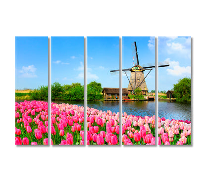 Landscape with Tulips and Windmill Canvas Print-Canvas Print-CetArt-5 Panels-36x24 inches-CetArt