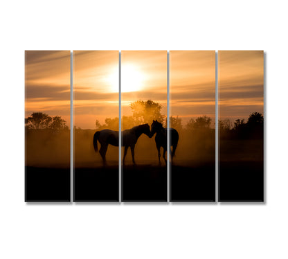 Horses Silhouette at Sunset Canvas Print-Canvas Print-CetArt-5 Panels-36x24 inches-CetArt