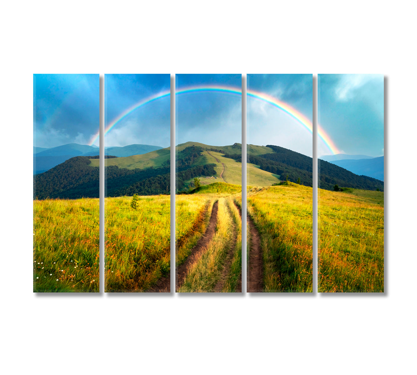Summer Mountains Landscape with Beautiful Rainbow Canvas Print-Canvas Print-CetArt-5 Panels-36x24 inches-CetArt