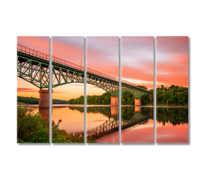 Kennebec River with Memorial Bridge Augusta Maine USA Canvas Print-Canvas Print-CetArt-5 Panels-36x24 inches-CetArt