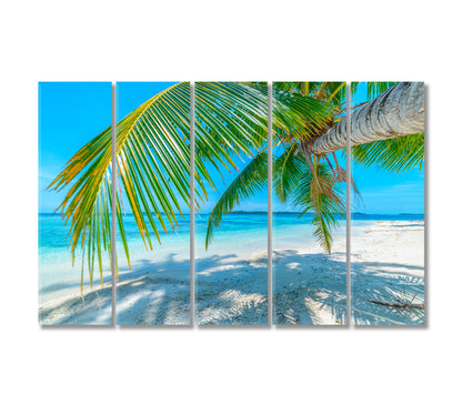 White Sandy Beach with Coconut Tree Canvas Print-Canvas Print-CetArt-5 Panels-36x24 inches-CetArt