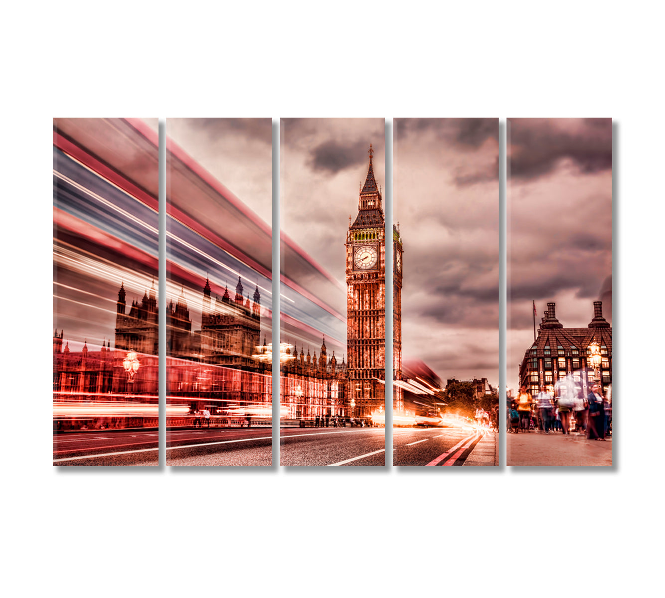 Big Ben in Retro Style London UK Canvas Print-Canvas Print-CetArt-5 Panels-36x24 inches-CetArt