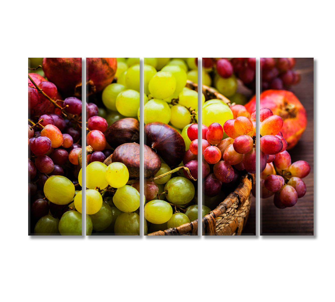 Wicker Basket with Grapes Canvas Print-Canvas Print-CetArt-5 Panels-36x24 inches-CetArt